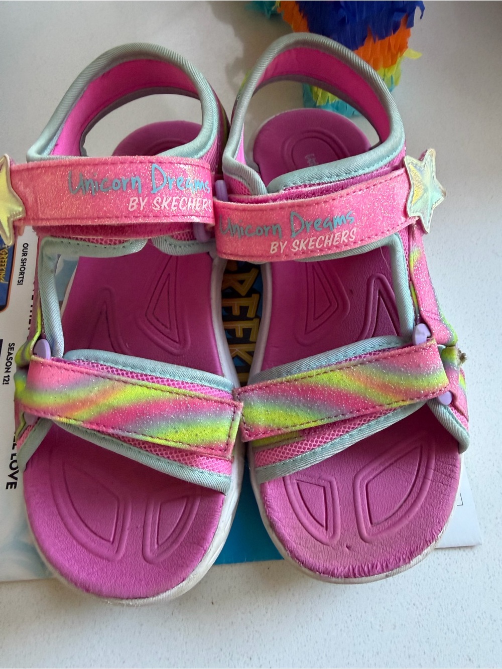 Skechers Unicorn Dreams Pink & Rainbow Glitter Kids Sandals - size 2
